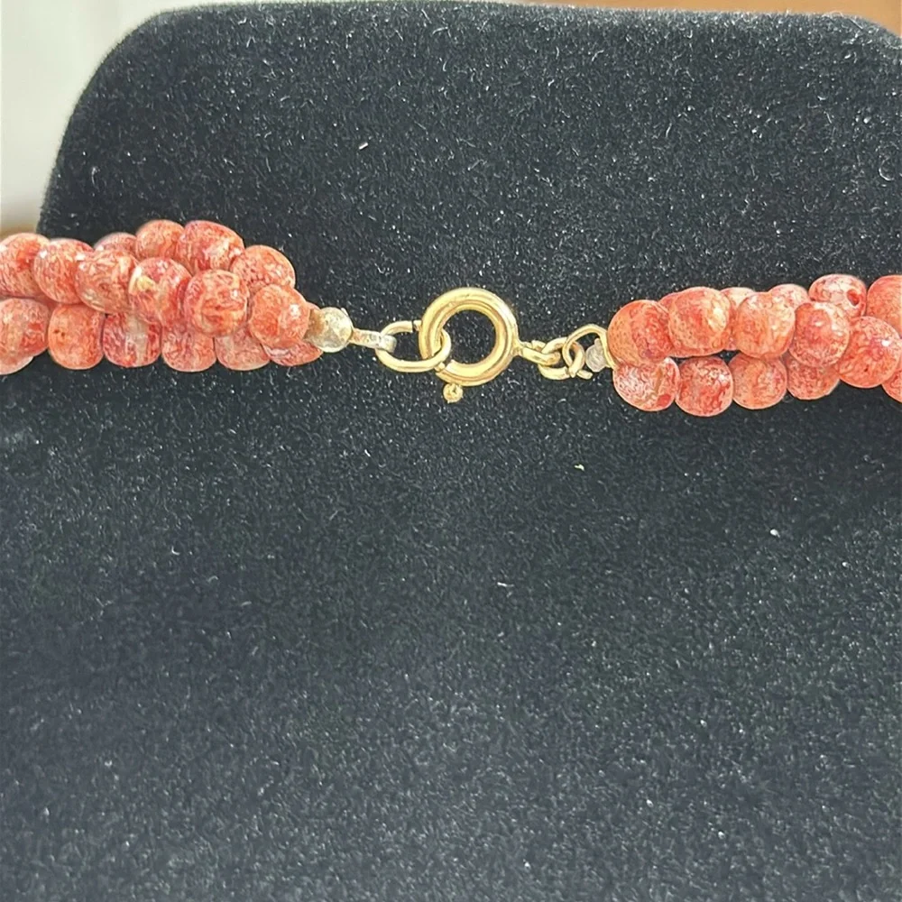 Coral 3 Strand Twist Vintage Necklace With 14ktGP Spring C Clasp